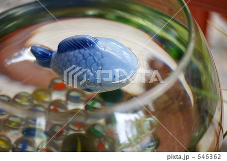 金魚鉢 水槽 ビー玉 色の写真素材