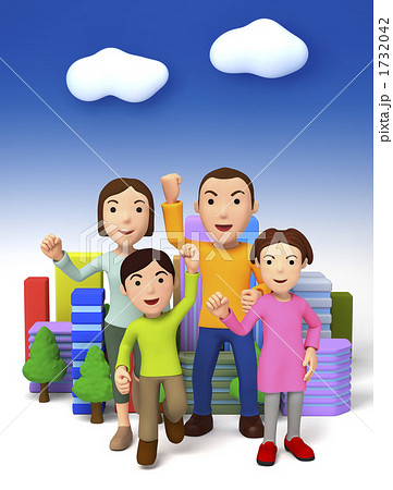 4人 集合 ガッツポーズ 2世代のイラスト素材