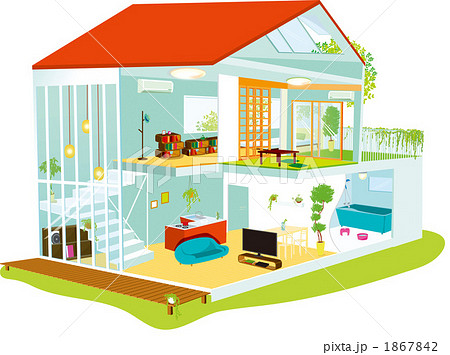 一軒家 ベランダ 住宅 テラスのイラスト素材