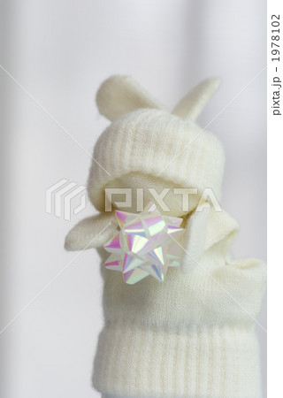 白ウサギ 手袋 うさぎ 白イメージの写真素材