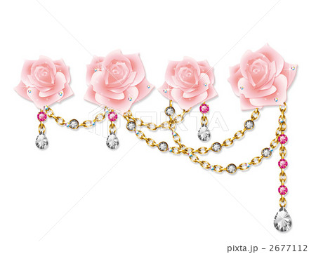 宝石画 フラワーアート 金色フレーム 宝石フレームイラスト｜無料