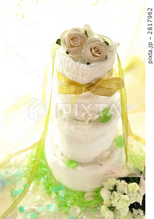 タオルアート ウエディングケーキ 結婚式 ブーケの写真素材