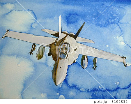 ｆ ａ 18 青色 イラスト 戦闘機 正面の写真素材
