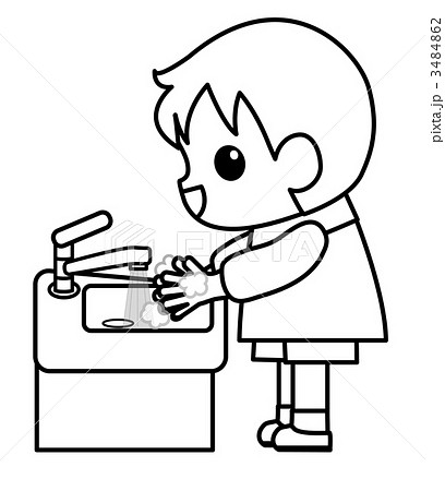 手洗い場 手を洗う 子供 制服のイラスト素材