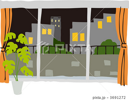窓 イラスト 夜 窓辺のイラスト素材