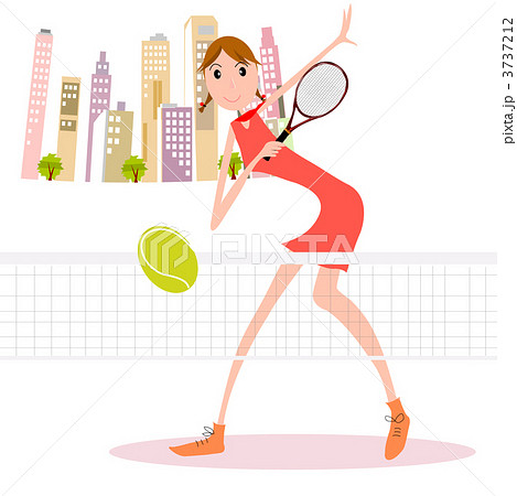 テニス 女性 人物 1人のイラスト素材