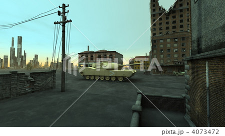 戦車 廃墟 町並み 戦場のイラスト素材