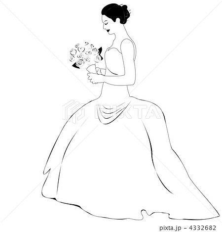 女性 結婚 ウェディングドレス モノクロのイラスト素材 Pixta
