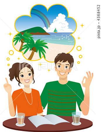 カップル 相談 旅行 計画のイラスト素材 Pixta