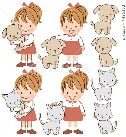 犬と猫と女の子のイラスト素材 4485352 Pixta