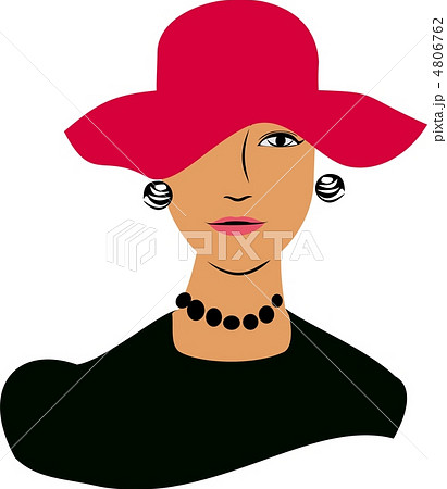赤いつば広帽子をかぶった女性のイラスト素材