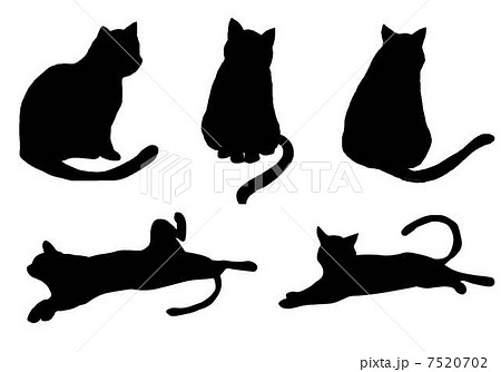 シルエット 猫 イラスト モノトーンの写真素材