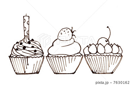 カップケーキ インク 線画 ペン画の写真素材