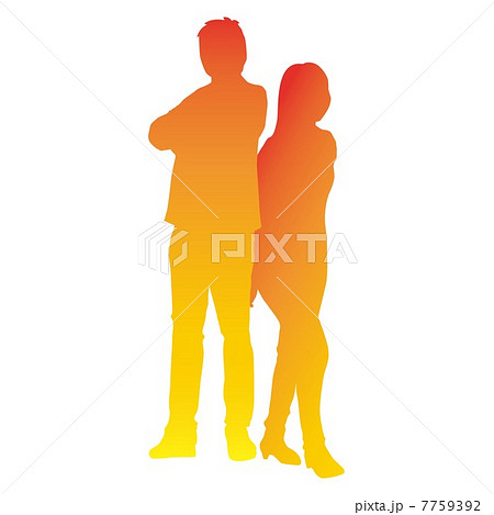 カップル シルエット 夫婦 影絵のイラスト素材