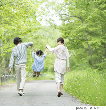 家族 遊ぶ ぶら下がる 手をつなぐの写真素材