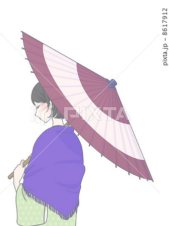 後ろ姿 傘 女性 人物のイラスト素材