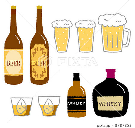 アルコール 飲み屋 ウィスキー ビール瓶のイラスト素材