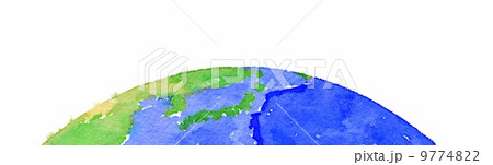 地球 水彩画 イラスト 日本の写真素材