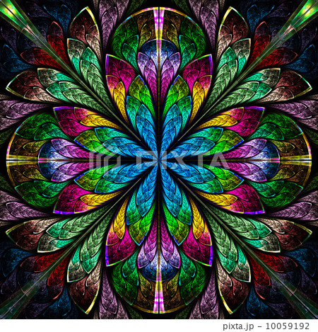 パターン ステンドグラス 花 壁紙のイラスト素材