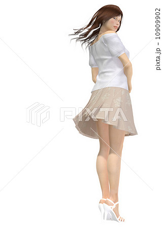 風に吹かれる女性 合成用 背景透過 リアル３d Cg イラスト素材のイラスト素材