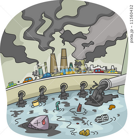 水質汚染 大気汚染のイラスト素材
