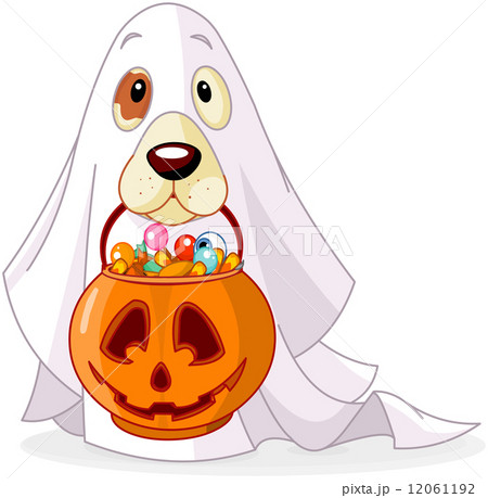 犬 ハロウィン 変装 おばけのイラスト素材