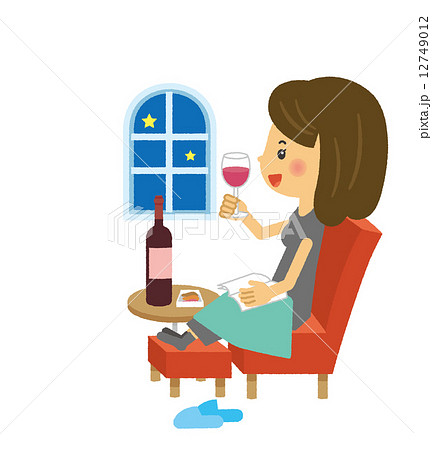 ワイン 飲酒 女性 飲むのイラスト素材