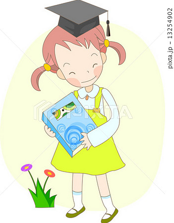 小学生 ベクター 博士帽子 女の子のイラスト素材