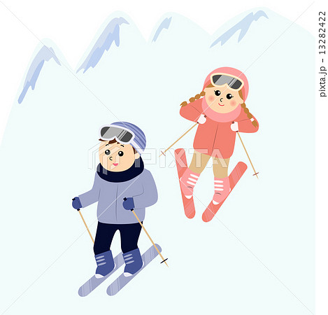 スキー スキー板 ストック 女の子のイラスト素材