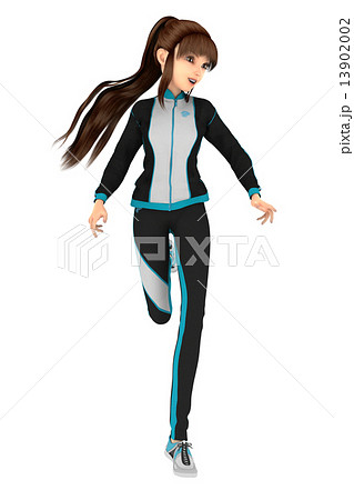 女子高生 女性 走る 細身のイラスト素材