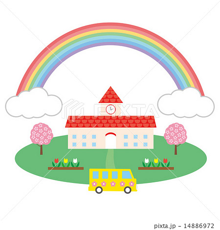 幼稚園 虹 桜 背景素材のイラスト素材