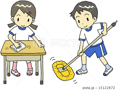 小学生 男の子 女の子 掃除のイラスト素材