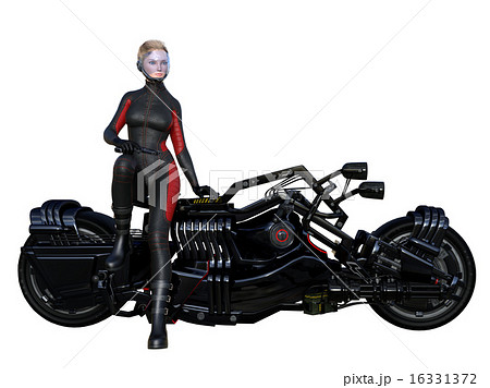 ライダー ポーズ バイク 女性の写真素材