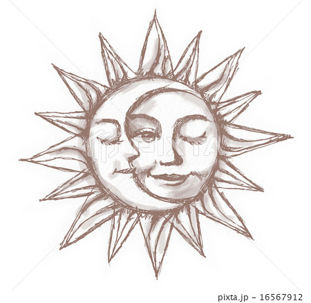 三日月 月 太陽 顔のイラスト素材