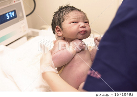 出産直後 赤ちゃんの写真素材