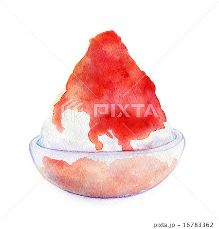 かき氷 水彩 デザート いちごの写真素材