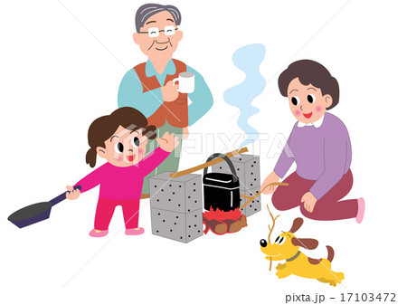 野外炊飯のイラスト素材