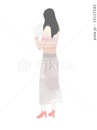 女性 水彩 アイレベル 建築パースのイラスト素材