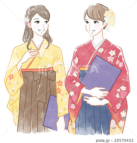 女性 袴 卒業 卒業証書のイラスト素材