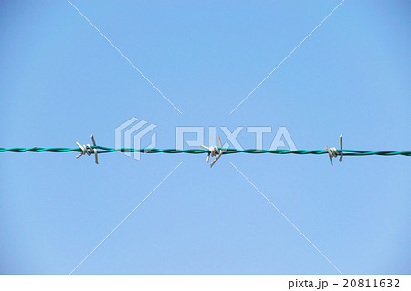 有刺鉄線 鉄条網 フェンス 防犯の写真素材