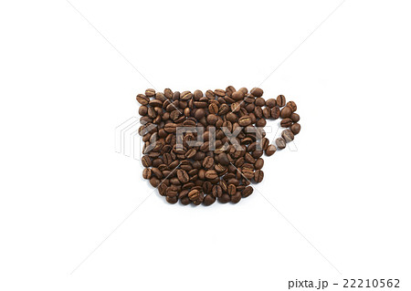 コーヒー豆 絵 コーヒーカップ 焙煎豆の写真素材