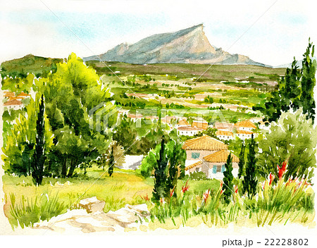 街並 風景 山 水彩画のイラスト素材 - PIXTA