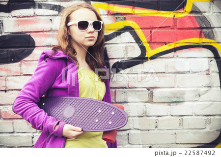 スケートボード 落書き いたずら書きの写真素材