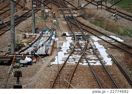 横取り装置 鉄道 分岐線の写真素材