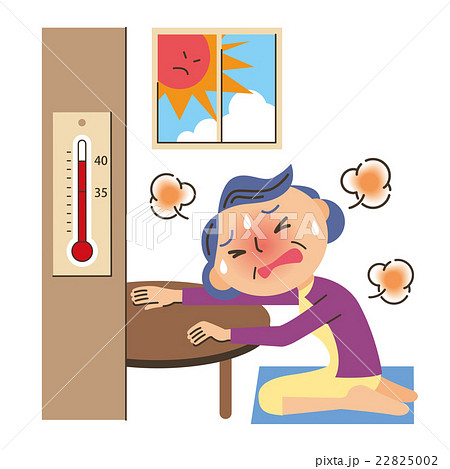 おばあちゃん 脱水 熱中症 暑いのイラスト素材