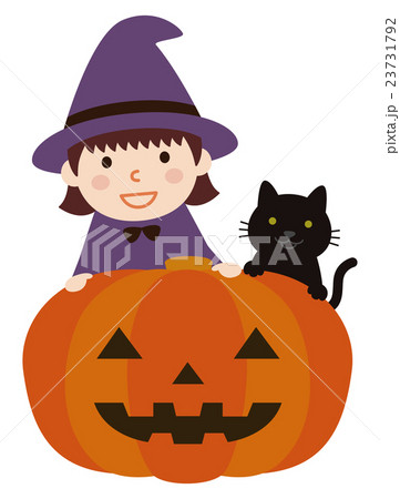 ハロウィン 女の子 猫 仮装のイラスト素材