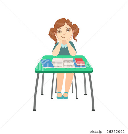 デスク 机 座っている 座るのイラスト素材