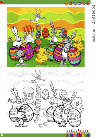 卵 イースター うさぎ 塗り絵のイラスト素材