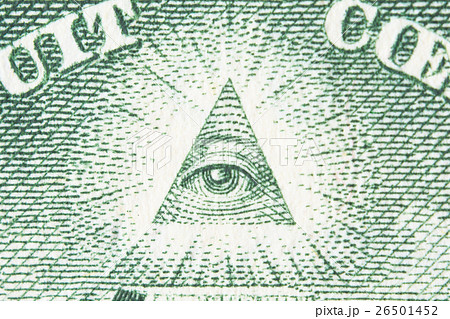 1ドル札 プロビデンスの目 ピラミッドの眼 視線の写真素材