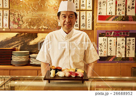 寿司屋 寿司 板前 男性の写真素材